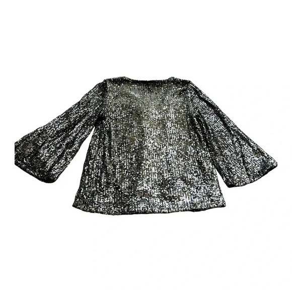 SPENSE SILVER SEQUIN TOP FLOWY SPARKLY SEQUIN WOMEN‎ SIZE SMALL NWT - Picture 4 of 7